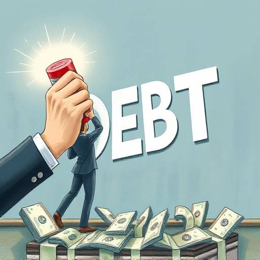 Illustrative representation of a person paying off debt with a giant eraser