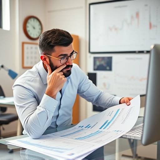 Man looking at charts analyzing investment options