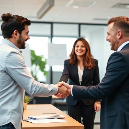 Two people shaking hands after discussing financial planning during a meeting